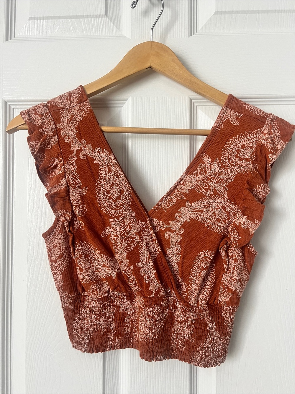 Source Unknown Rust Paisley Print Crop Top